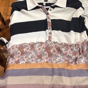 We The Free Black and Cream Striped Floral Tunic